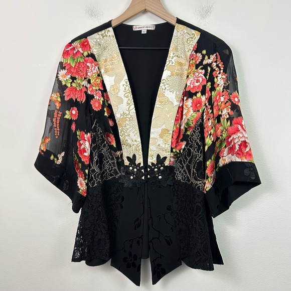 Spencer Alexis Sweaters - Spencer Alexis Women's Vintage Kimono Cardigan Black  Floral Large